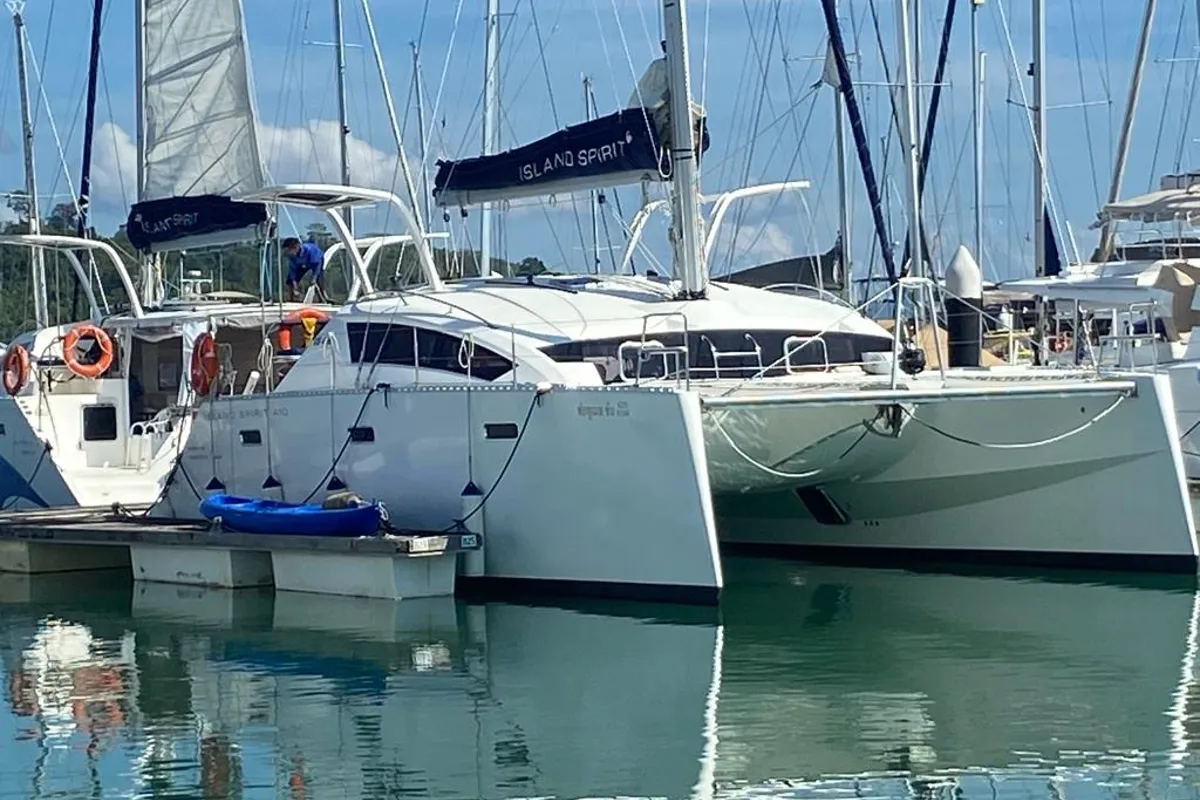Exterior view of Fortunate Sun, a Island Spirit Yachts Island Spirit 410 catamaran at Mai Khao, Thailand