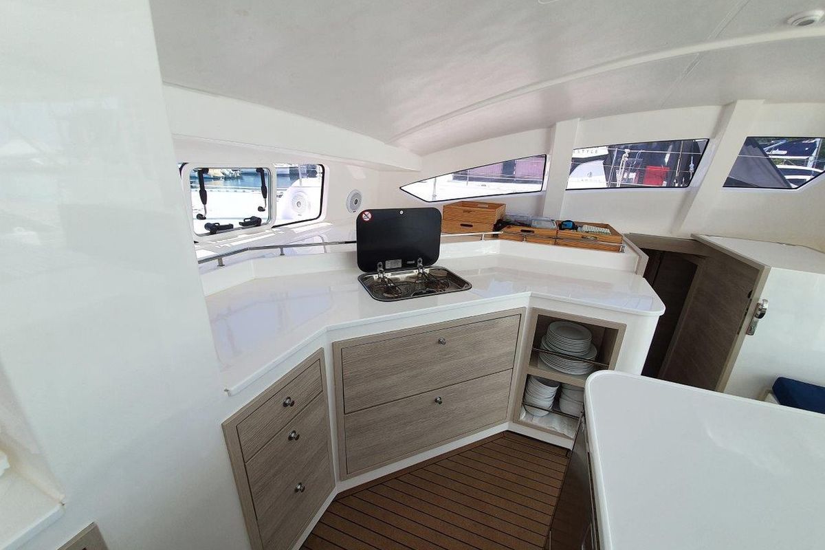 Galley of Fortunate Sun, a Island Spirit Yachts Island Spirit 410 catamaran at Mai Khao, Thailand