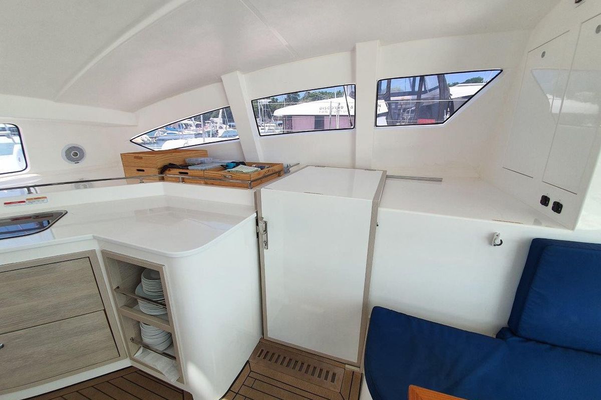 Galley of Fortunate Sun, a Island Spirit Yachts Island Spirit 410 catamaran at Mai Khao, Thailand