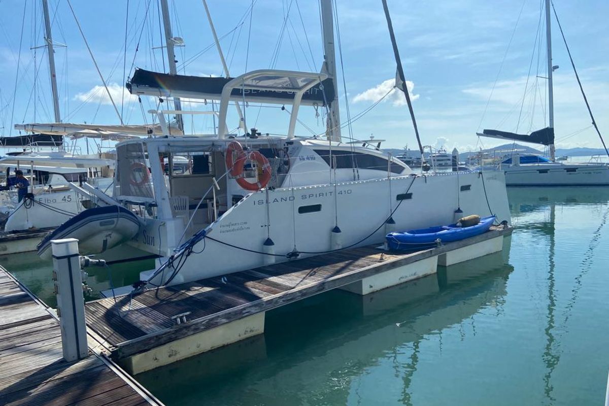 Exterior view of Fortunate Sun, a Island Spirit Yachts Island Spirit 410 catamaran at Mai Khao, Thailand