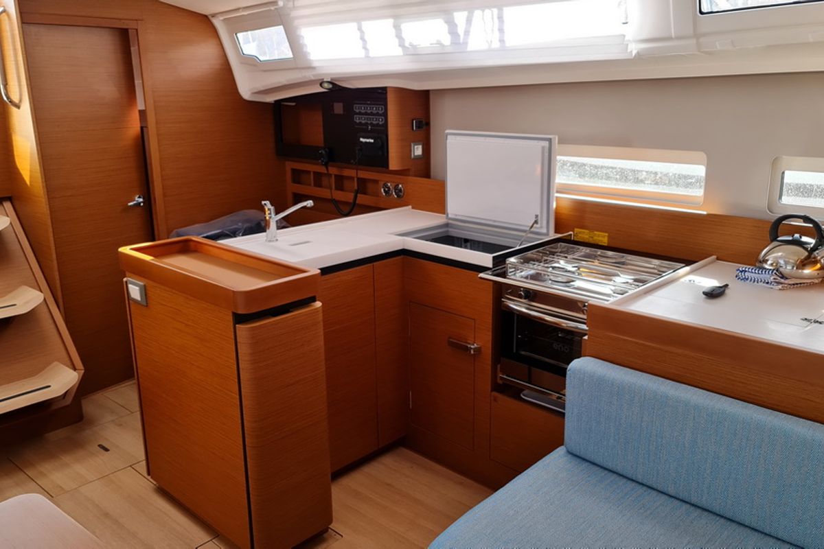 Galley of Rosso Bianco, a Jeanneau Sun Odyssey 410 sailboat at Grad Pula, Croatia