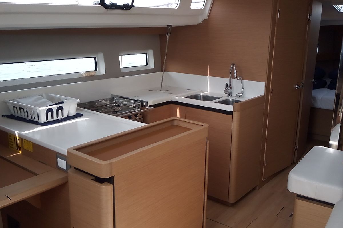 Galley of Tavascan, a Jeanneau Sun Odyssey 440 sailboat at Palamós, Spain
