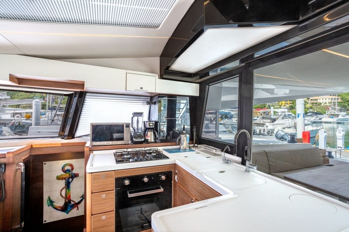 Salon of Cadenza, a Nautitech Rochefort Nautitech 46 Fly catamaran at Road Town, British Virgin Islands