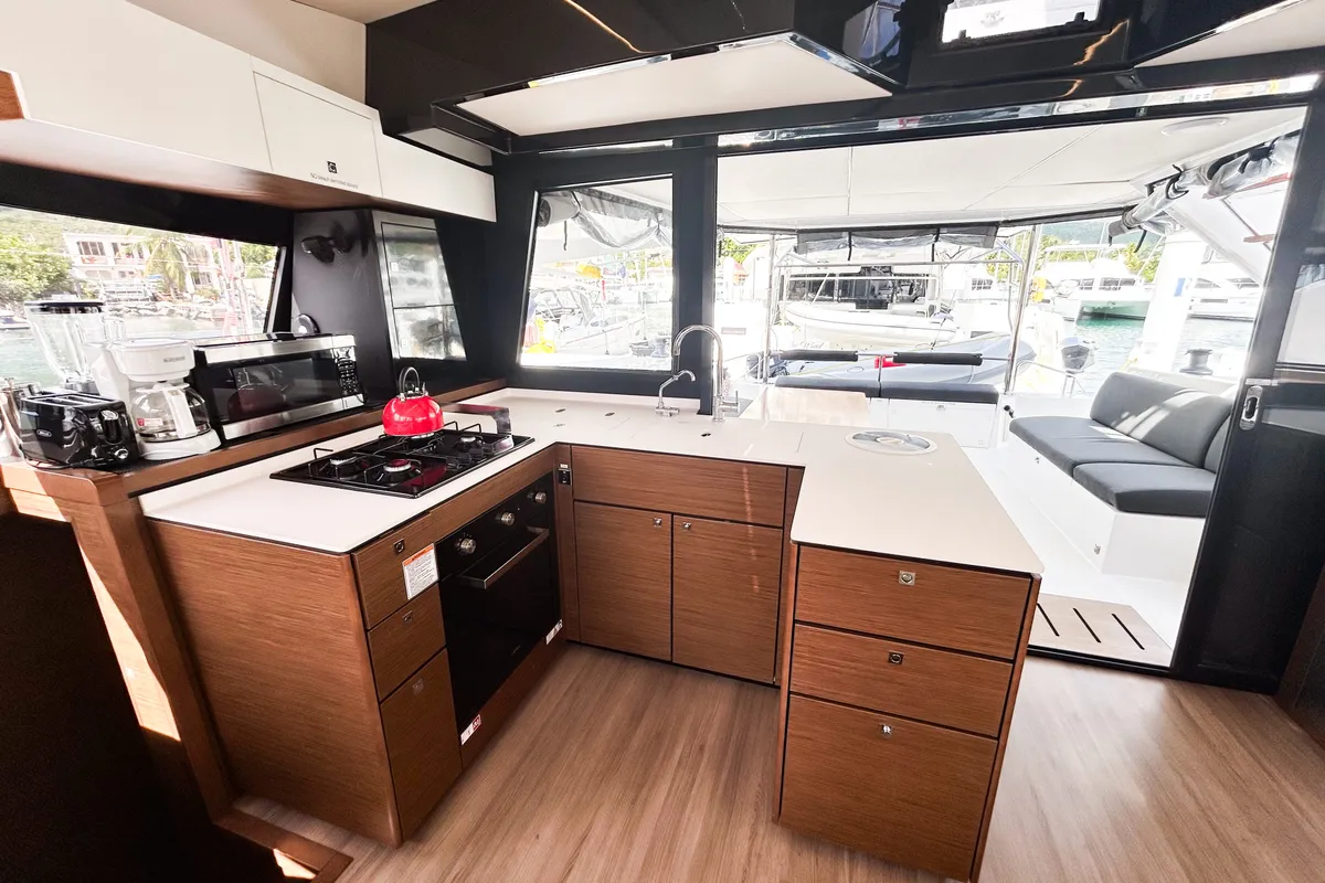 Salon of Cadenza, a Nautitech Rochefort Nautitech 46 Fly catamaran at Road Town, British Virgin Islands