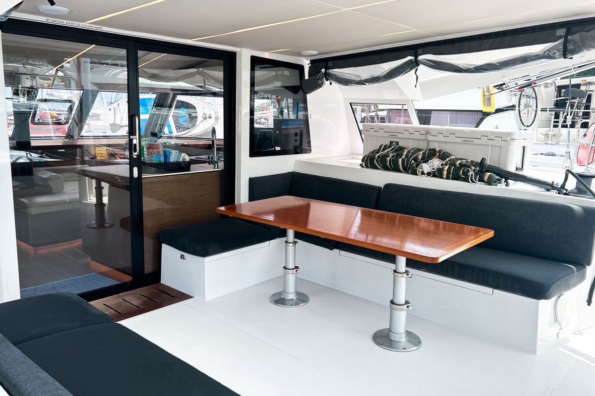 Salon of Cadenza, a Nautitech Rochefort Nautitech 46 Fly catamaran at Road Town, British Virgin Islands