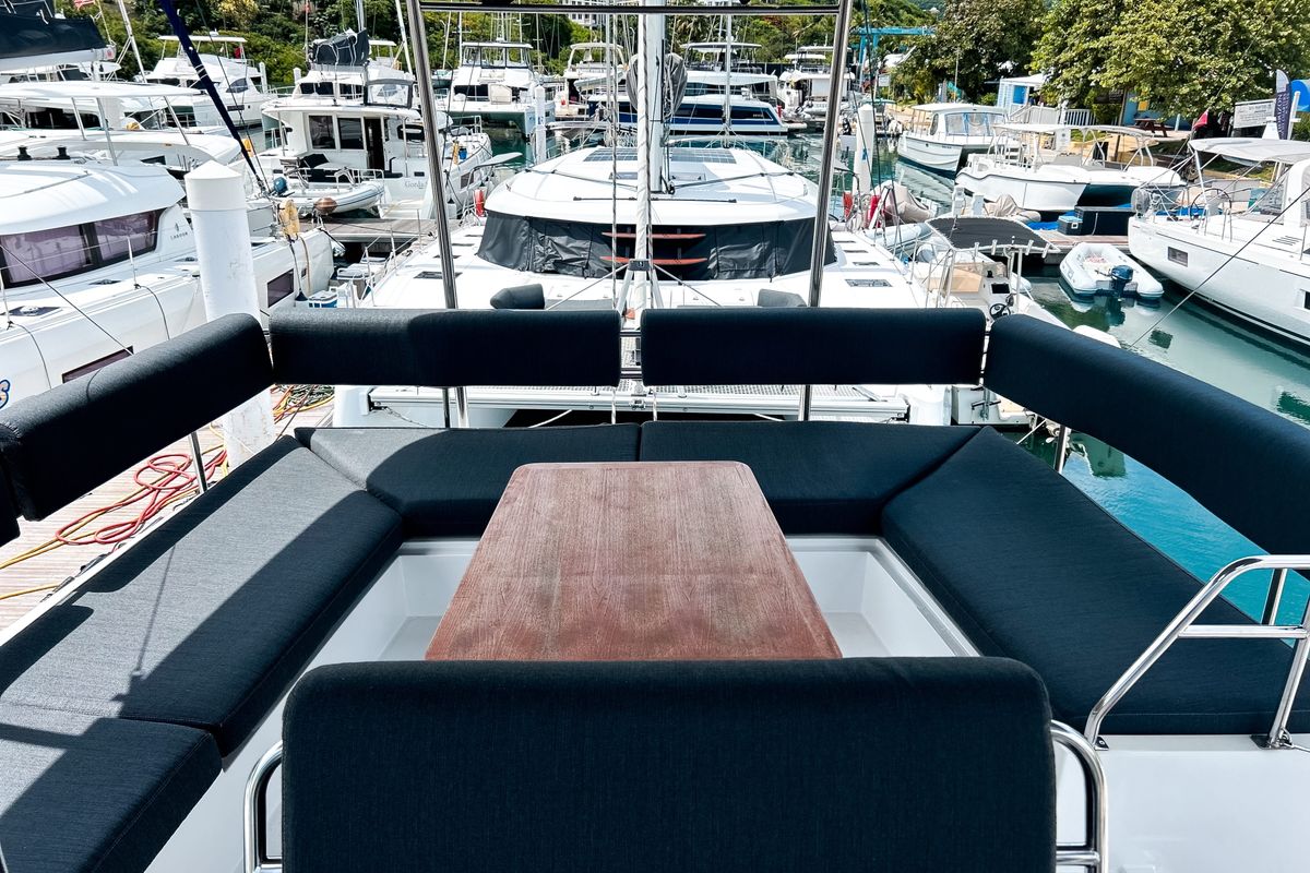 Deck of Cadenza, a Nautitech Rochefort Nautitech 46 Fly catamaran at Road Town, British Virgin Islands