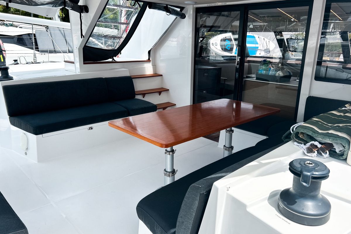 Deck of Cadenza, a Nautitech Rochefort Nautitech 46 Fly catamaran at Road Town, British Virgin Islands
