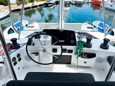 Cockpit of Cadenza, a Nautitech Rochefort Nautitech 46 Fly catamaran at Road Town, British Virgin Islands