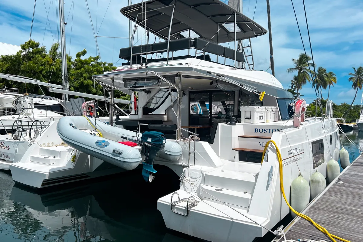 Exterior view of Cadenza, a Nautitech Rochefort Nautitech 46 Fly catamaran at Road Town, British Virgin Islands