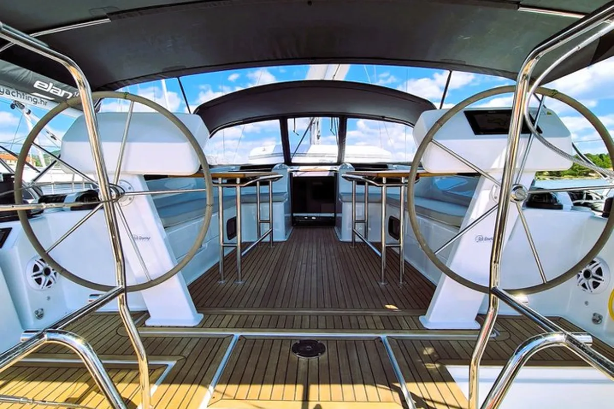 Deck of Adriatiq Scum, a Hanse Yachts Hanse 508 sailboat at Grad Šibenik, Croatia