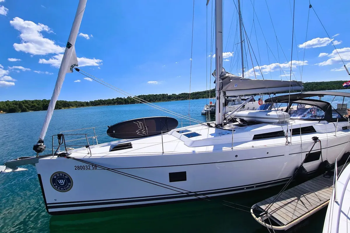 Adriatiq Scum, a Hanse Yachts Hanse 508 sailboat at Grad Šibenik, Croatia