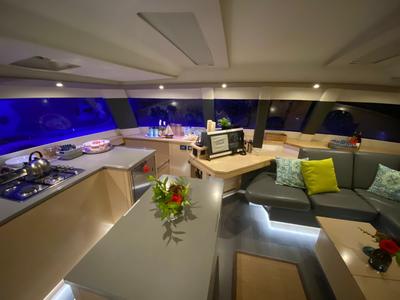 Galley of Nowhere, a Fountaine Pajot Saba 50 Quintet catamaran at Belize City, Belize
