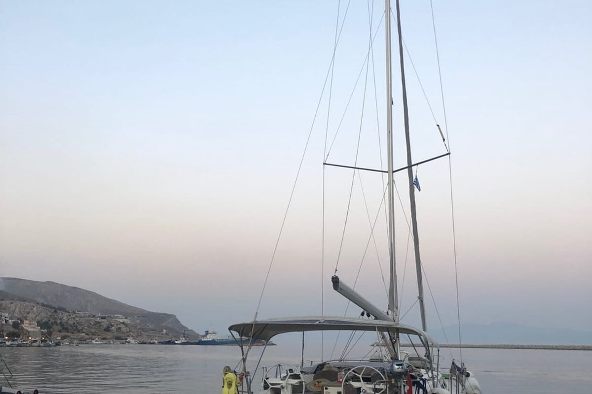 Exterior view of Aura 1, a Bavaria Cruiser 45 sailboat at Bodrum, Turkey