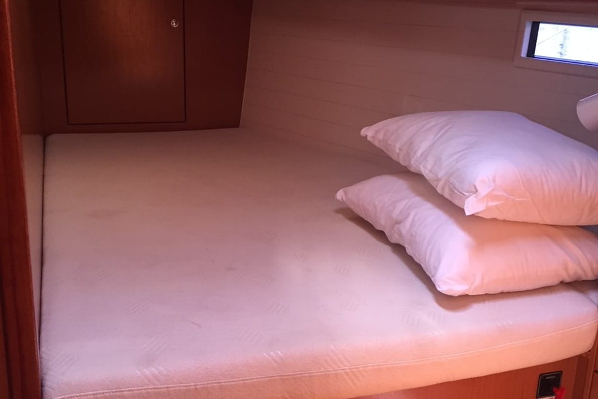 Cabin on Aura 1, a Bavaria Cruiser 45 sailboat at Bodrum, Turkey