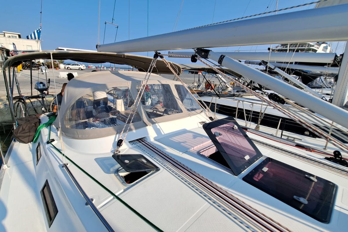 Deck of Manta, a Bavaria Cruiser 40 sailboat at Volos Municipality, Greece