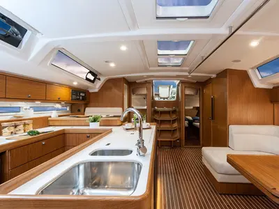 Galley of AF-B56C, a Bavaria Cruiser 56 sailboat at Athens, Greece