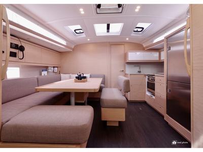Salon of Clelia, a Dufour 470 sailboat at Tonnarella, Italy
