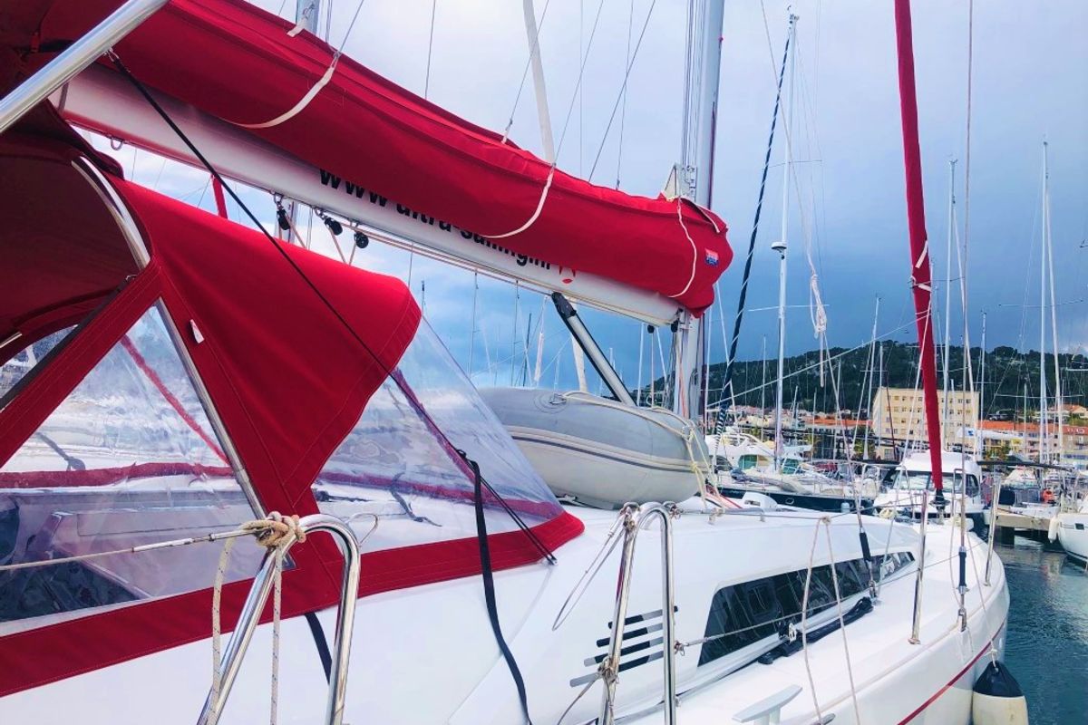 Deck of Princess Mia, a Beneteau Oceanis 46.1 sailboat at Split, Croatia
