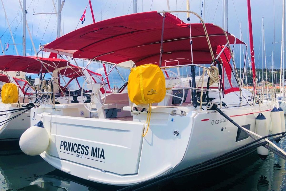 Exterior view of Princess Mia, a Beneteau Oceanis 46.1 sailboat at Split, Croatia