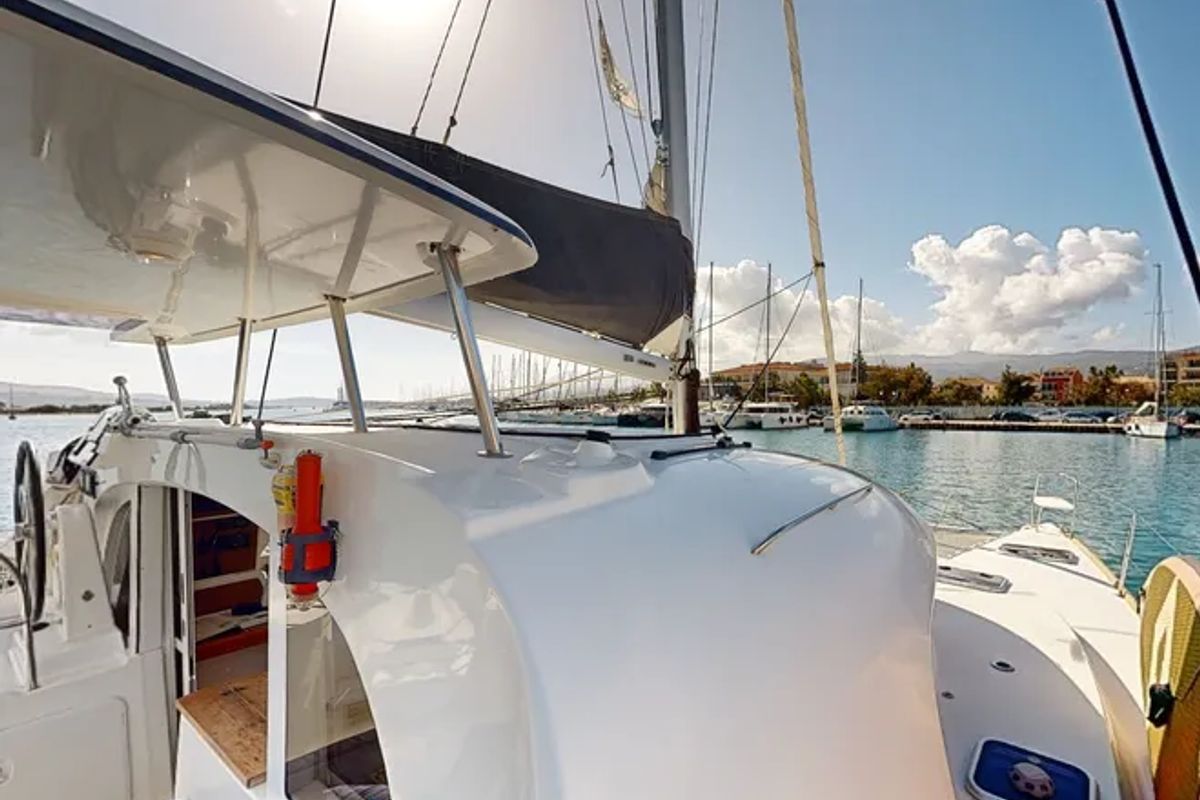 Deck of Why Knot, a Lagoon 380 S2 catamaran at Municipal Unit of Ellomenos, Greece