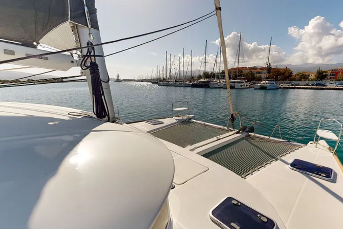 Deck of Why Knot, a Lagoon 380 S2 catamaran at Municipal Unit of Ellomenos, Greece