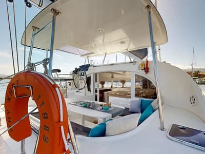 Deck of Why Knot, a Lagoon 380 S2 catamaran at Municipal Unit of Ellomenos, Greece