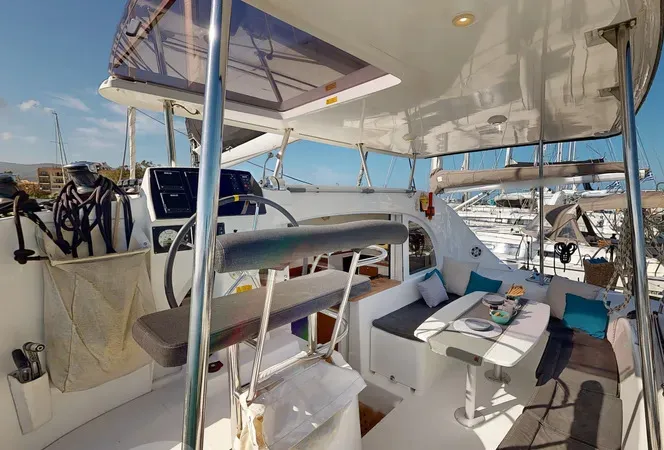 Cockpit of Why Knot, a Lagoon 380 S2 catamaran at Municipal Unit of Ellomenos, Greece