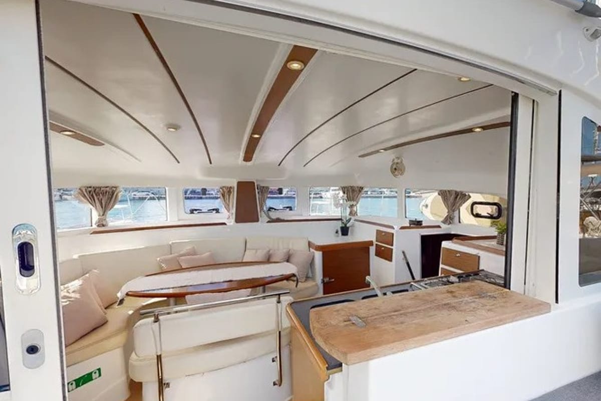 Salon of Why Knot, a Lagoon 380 S2 catamaran at Municipal Unit of Ellomenos, Greece