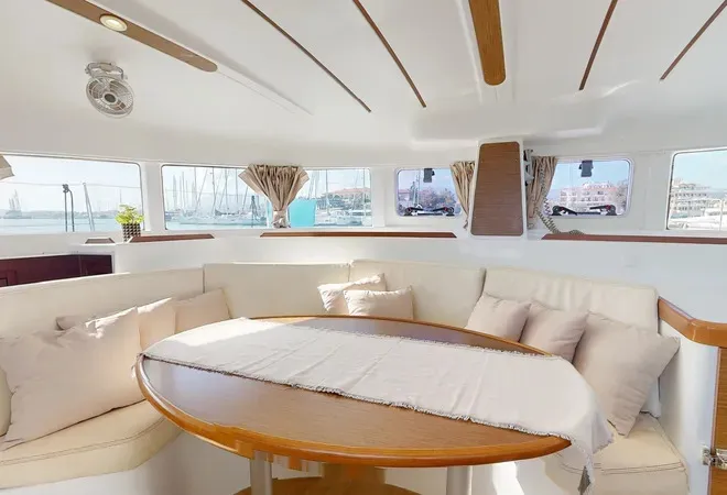 Salon of Why Knot, a Lagoon 380 S2 catamaran at Municipal Unit of Ellomenos, Greece