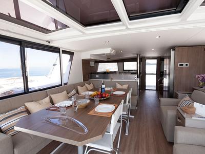 Salon of Neda, a Bali 4.6 catamaran at Tourlos, Greece
