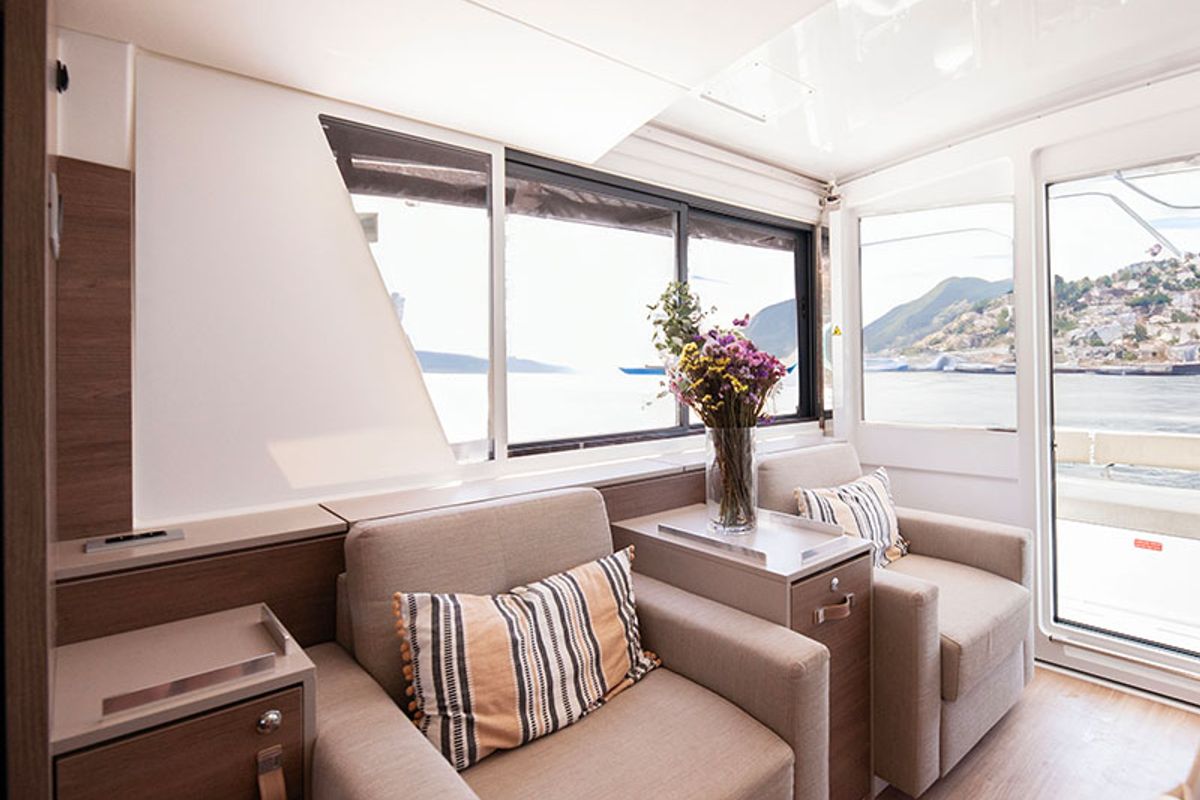 Salon of Neda, a Bali 4.6 catamaran at Tourlos, Greece
