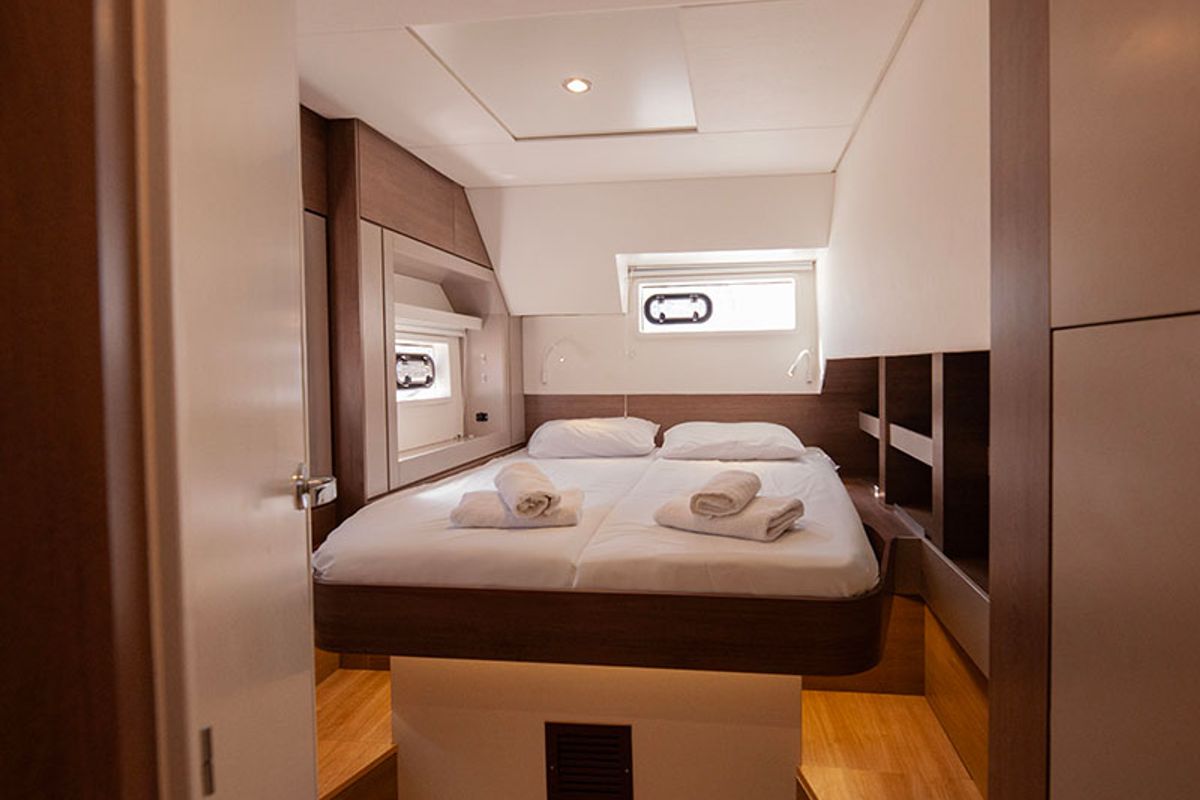 Cabin on Neda, a Bali 4.6 catamaran at Tourlos, Greece
