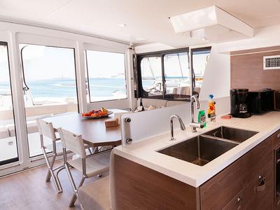 Galley of Neda, a Bali 4.6 catamaran at Tourlos, Greece