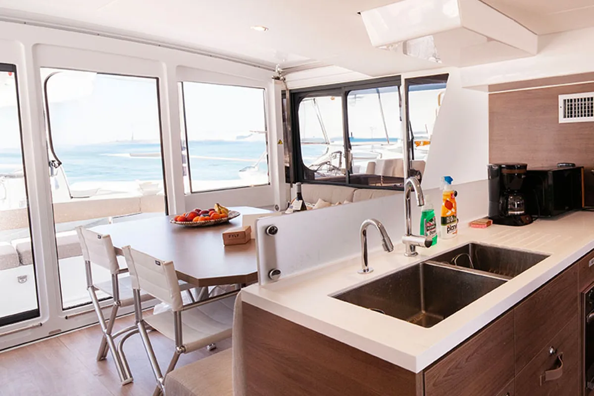 Galley of Neda, a Bali 4.6 catamaran at Tourlos, Greece