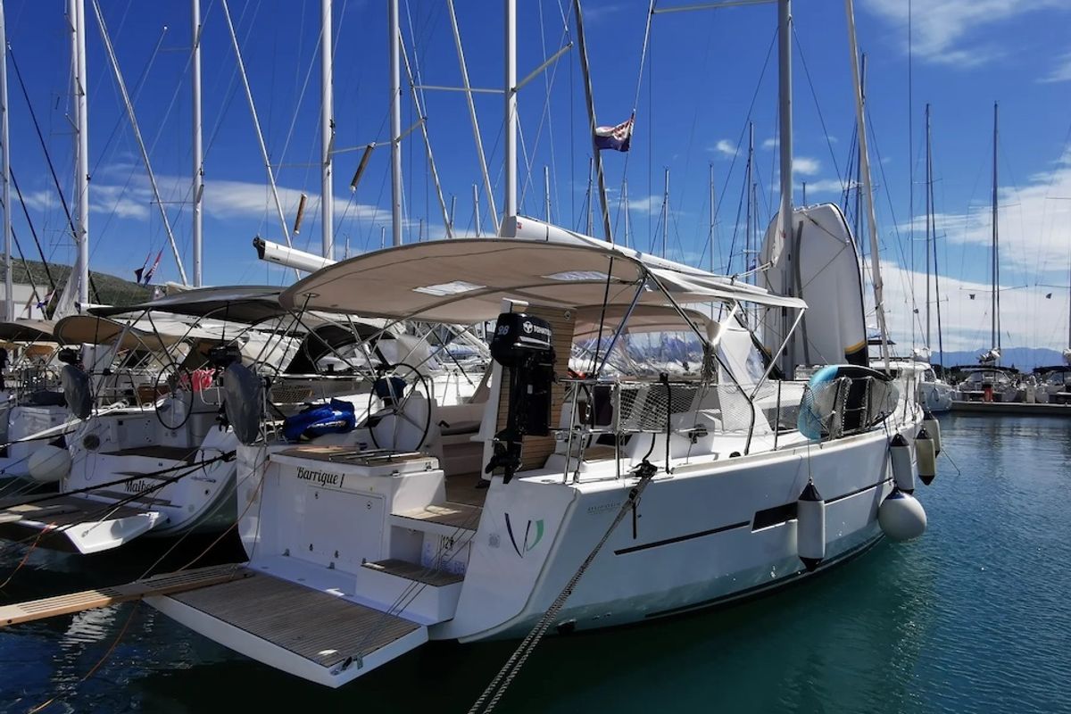 Exterior view of Barrique I, a Dufour 460 GL sailboat at Seget Donji, Croatia