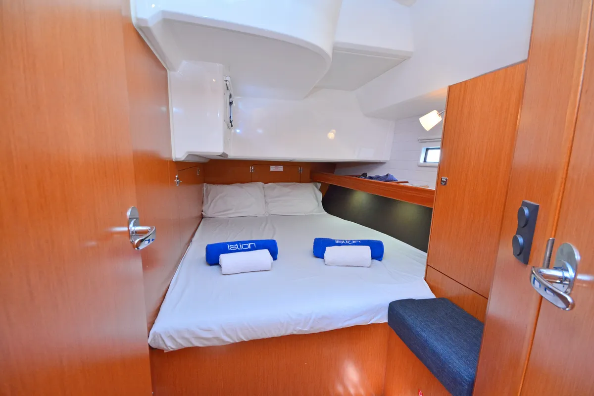 Cabin on Artemis, a Bavaria Cruiser 46 sailboat at Athens, Greece