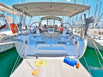 Cockpit of Artemis, a Bavaria Cruiser 46 sailboat at Athens, Greece