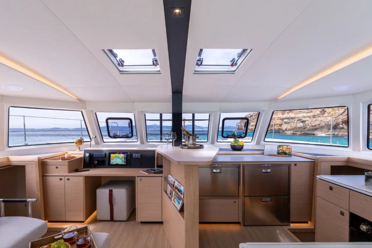 Cockpit of Double Memory, a Nautitech 44 Open catamaran at Primošten, Croatia