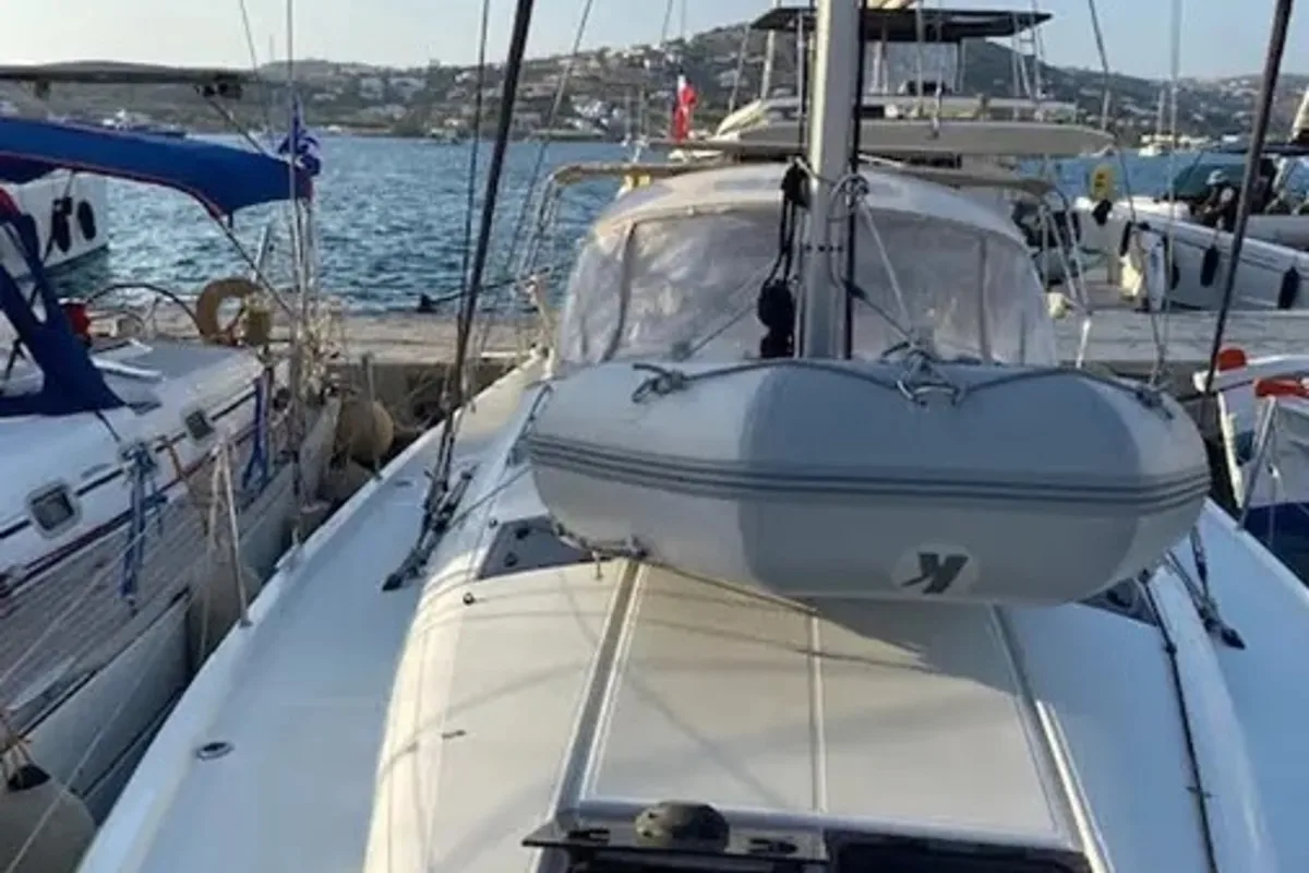 Exterior view of Goji Berry, a Jeanneau Sun Odyssey 440 sailboat at Parikia, Greece
