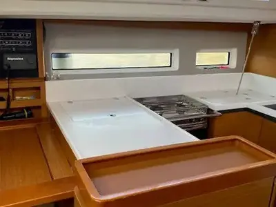 Galley of Goji Berry, a Jeanneau Sun Odyssey 440 sailboat at Parikia, Greece