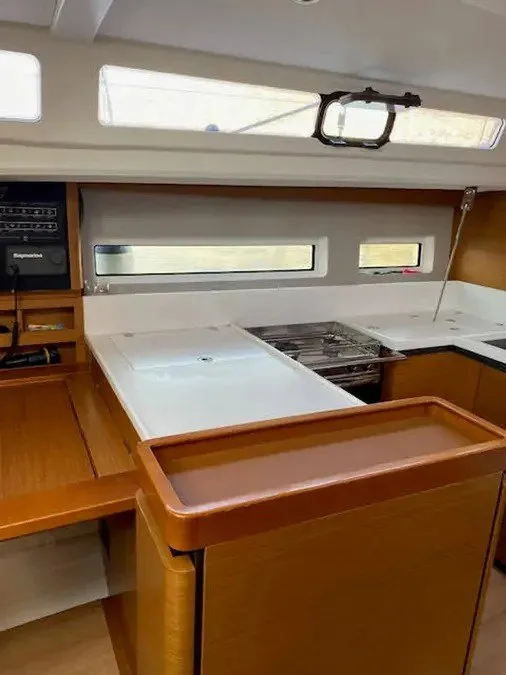 Galley of Goji Berry, a Jeanneau Sun Odyssey 440 sailboat at Parikia, Greece