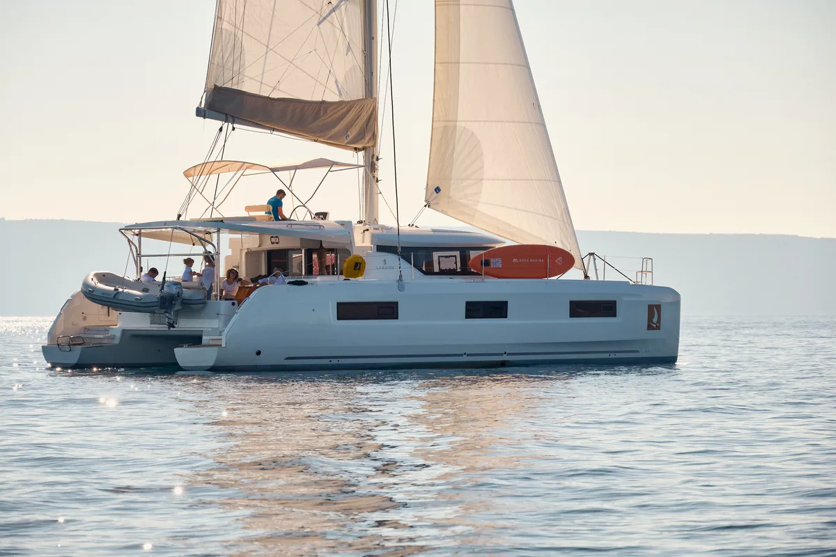 Exterior view of Galathea, a Lagoon 46 catamaran at Grad Trogir, Croatia