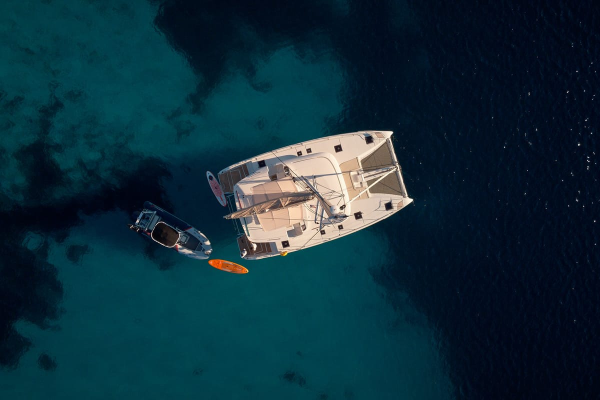 Exterior view of Galathea, a Lagoon 46 catamaran at Grad Trogir, Croatia