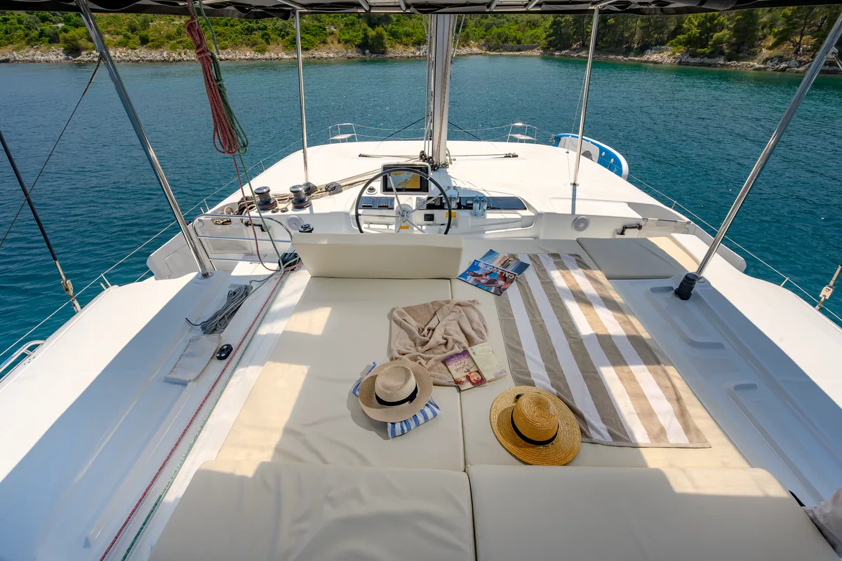 Cockpit of Galathea, a Lagoon 46 catamaran at Grad Trogir, Croatia