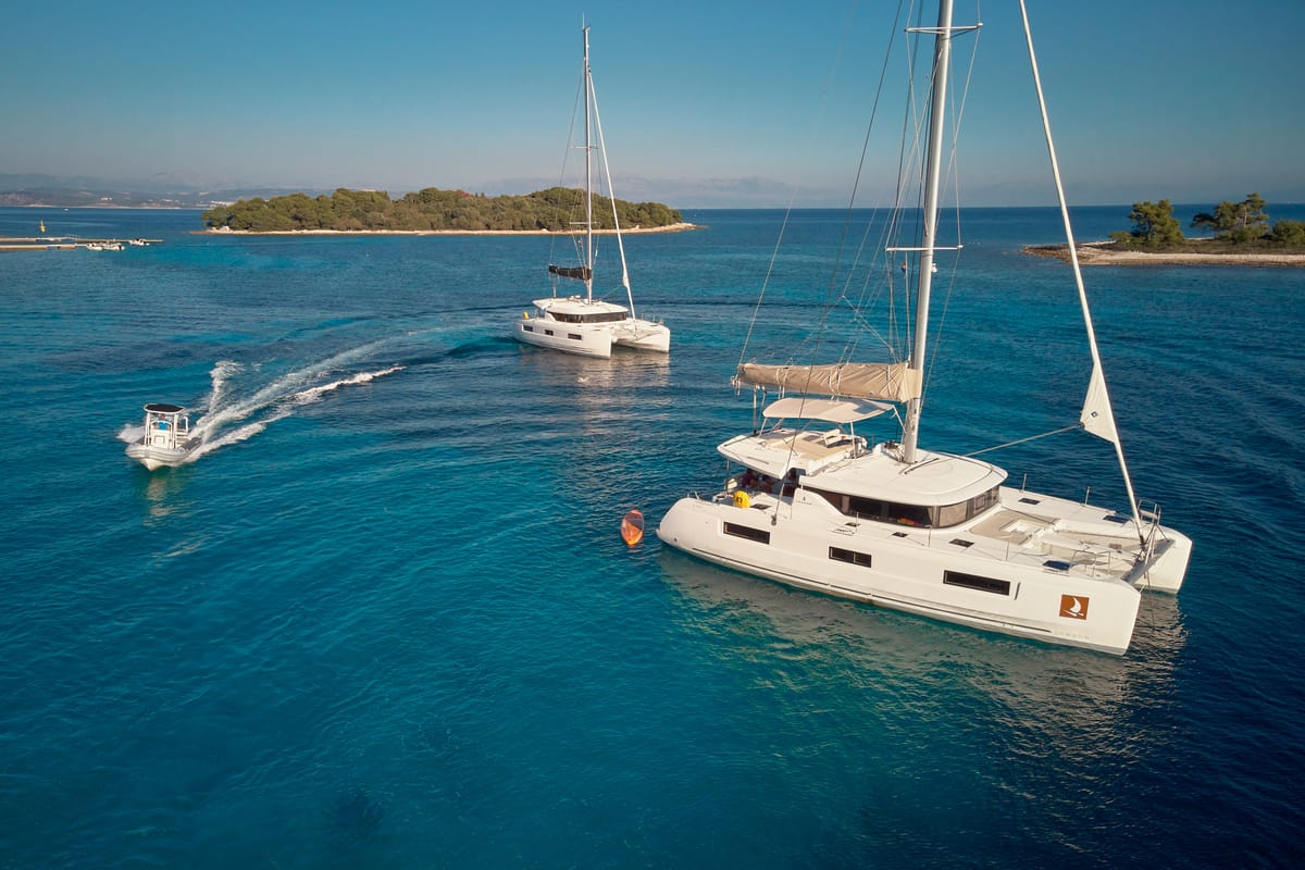 Exterior view of Galathea, a Lagoon 46 catamaran at Grad Trogir, Croatia