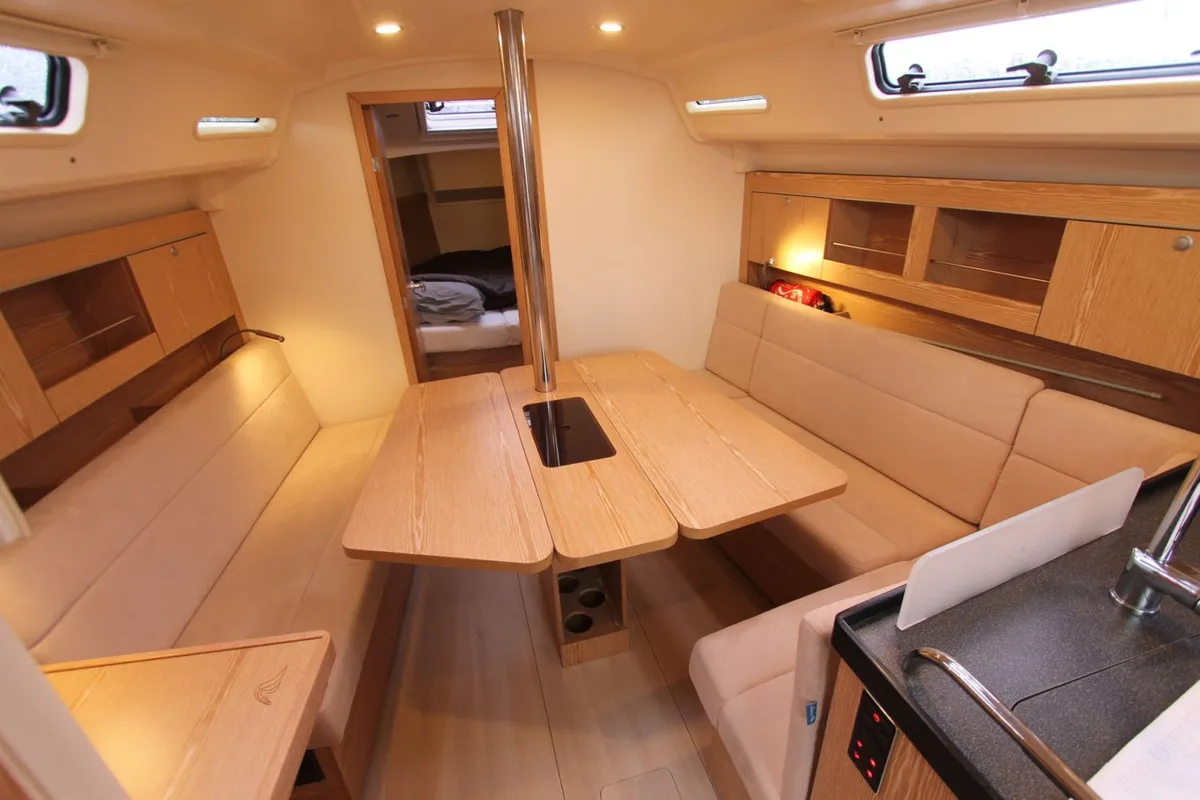 Salon of Kami, a Hanse Yachts Hanse 345 sailboat at Roses, Spain