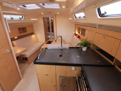 Galley of Kami, a Hanse Yachts Hanse 345 sailboat at Roses, Spain