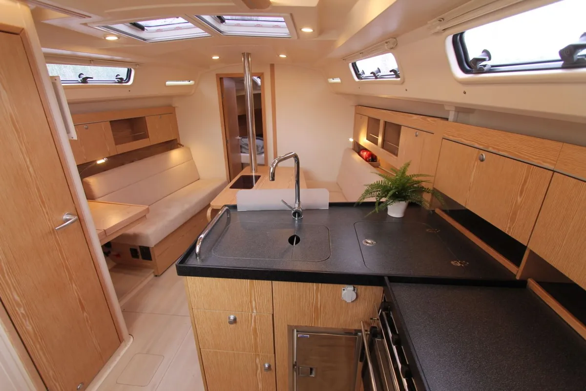 Galley of Kami, a Hanse Yachts Hanse 345 sailboat at Roses, Spain