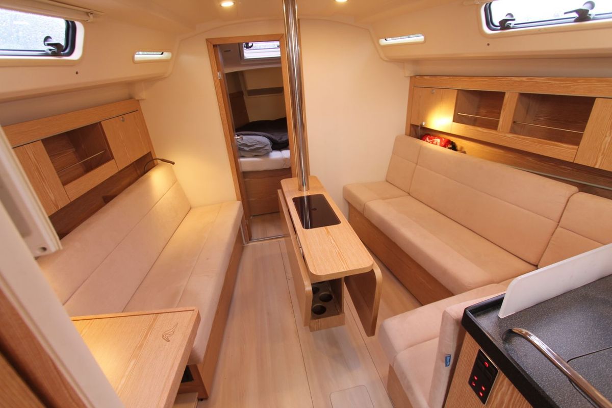 Salon of Kami, a Hanse Yachts Hanse 345 sailboat at Roses, Spain