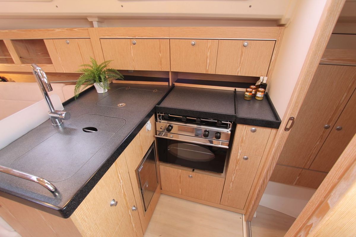 Galley of Kami, a Hanse Yachts Hanse 345 sailboat at Roses, Spain
